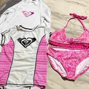 Roxy Pink and White Swimwear Set with Rash Guards